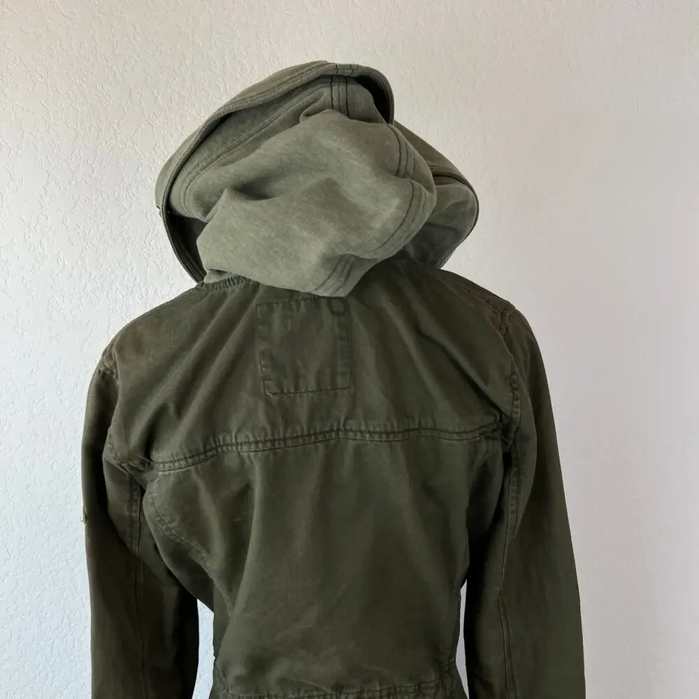 Vintage Y2K Hollister Army Jacket Hooded Bird Logo Utility Medium Bella Swan - Picture 7 of 15